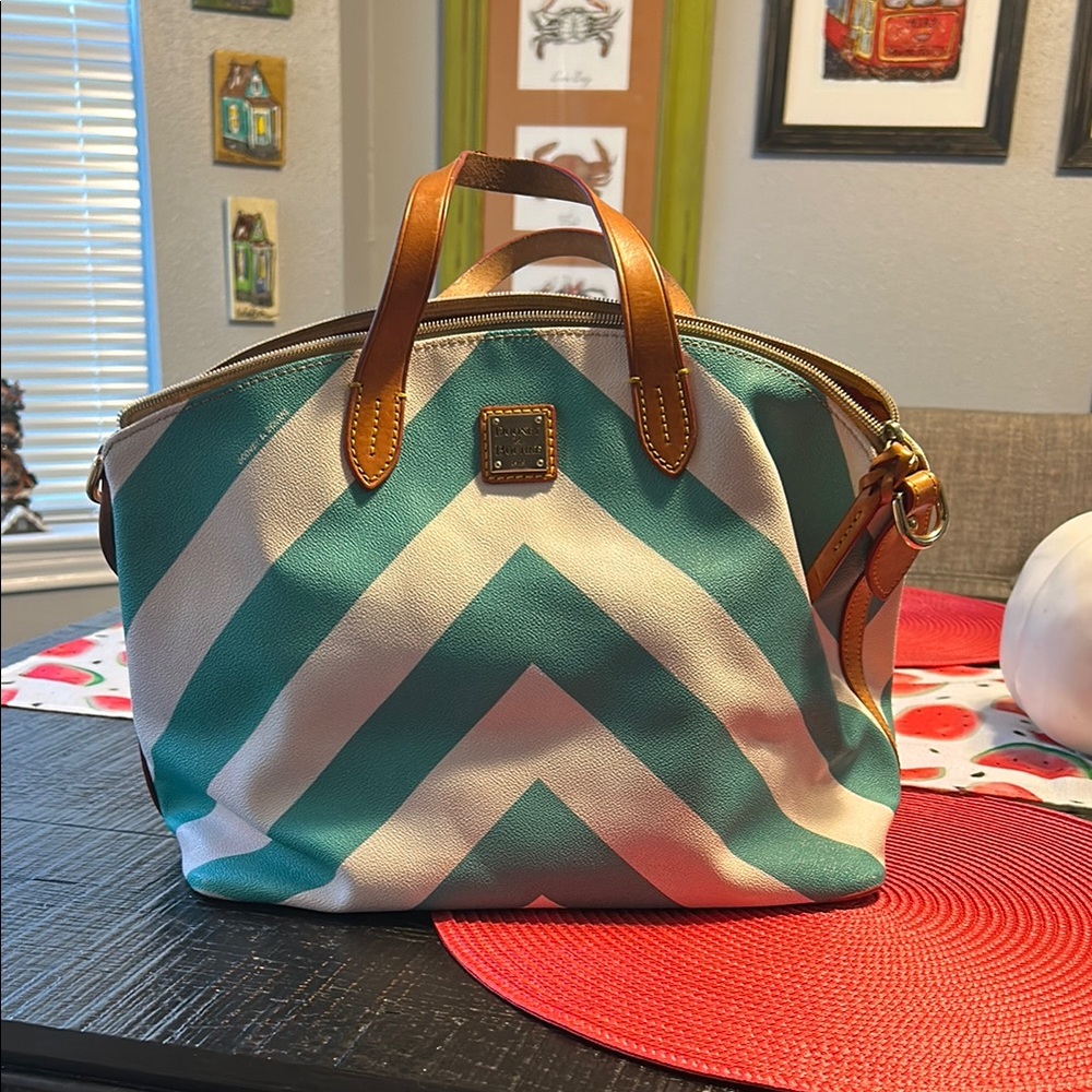 Dooney & Bourke Blue and White Satchel Chevron Pattern